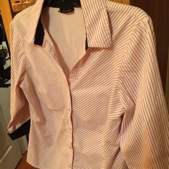 At Last Button Down Shirt pink w/black pin stripe - Picture 4 of 5